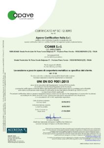 Certificazione APAVE, conformità UNI EN ISO 9001-2015